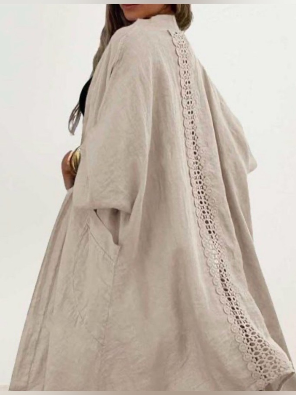 Made in Italy Linen Open front Kimono
Boho Crochet Duster  in Light Beige